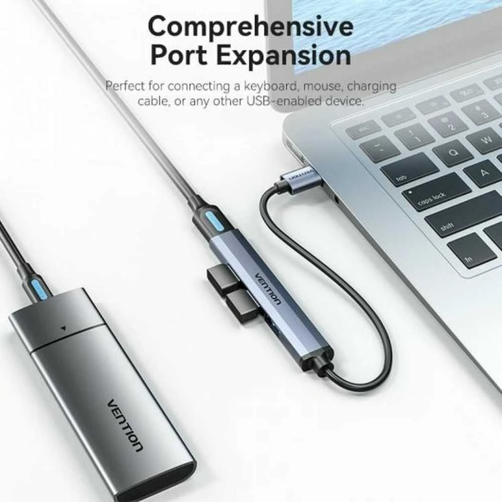 Vention USB šakotuvas prijungtas prie nešiojamojo kompiuterio
