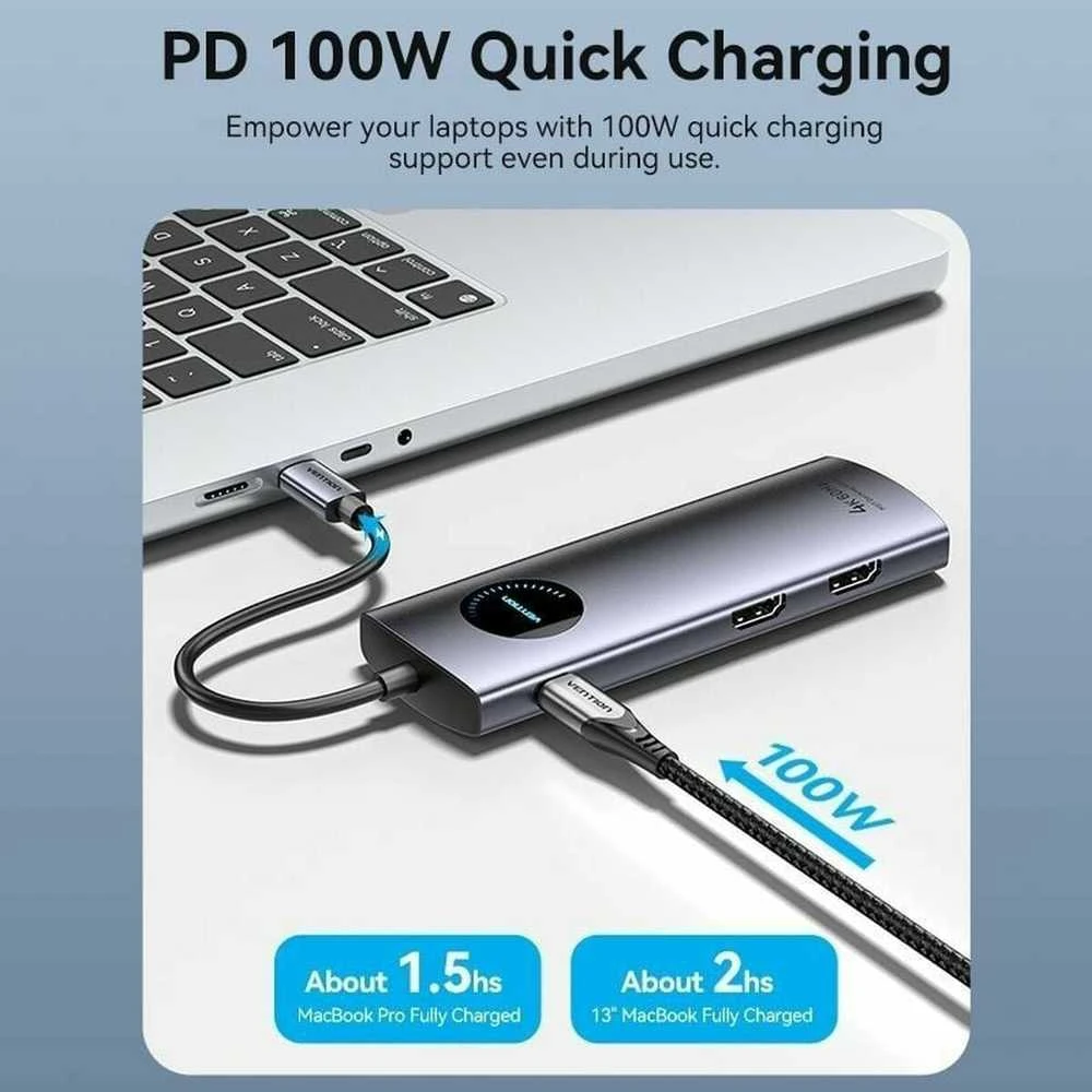 „Vention“ 9 viename MST USB-C 4K 100 W 5 Gbps prijungimo stotelė