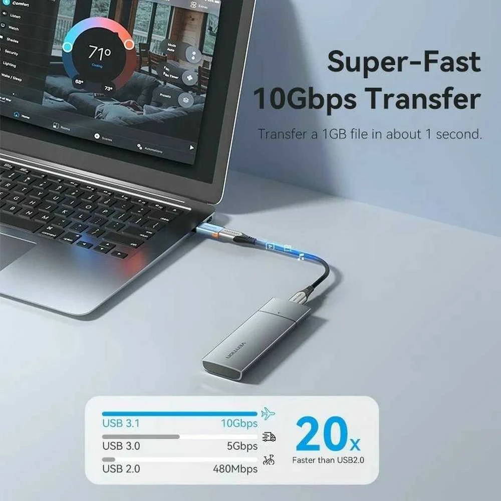 Vention USB adapteris CUAH0, USB-A 3.1 kištukinis USB-C lizdas (pilkas)