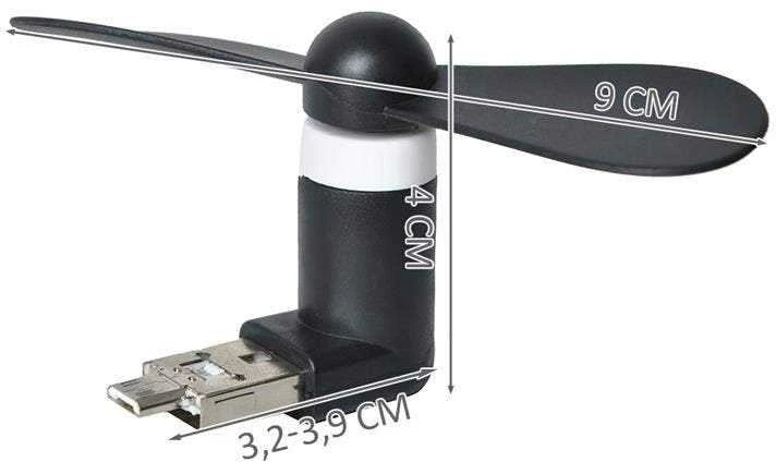 Iso Trade Ventiliatorius 2in1 USB/microUSB juodos spalvos