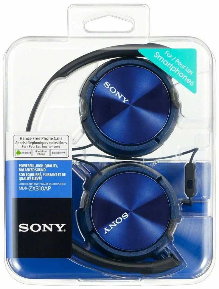 Laidinės ausinės Sony MDR-ZX310AP, juodos/mėlynos spalvos