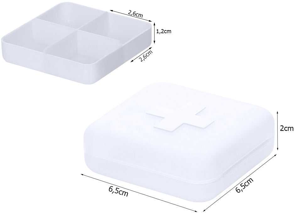 Vaistų dėžutės pakuotė, maisto papildai, tabletės, kelioninės, 4 skyriai