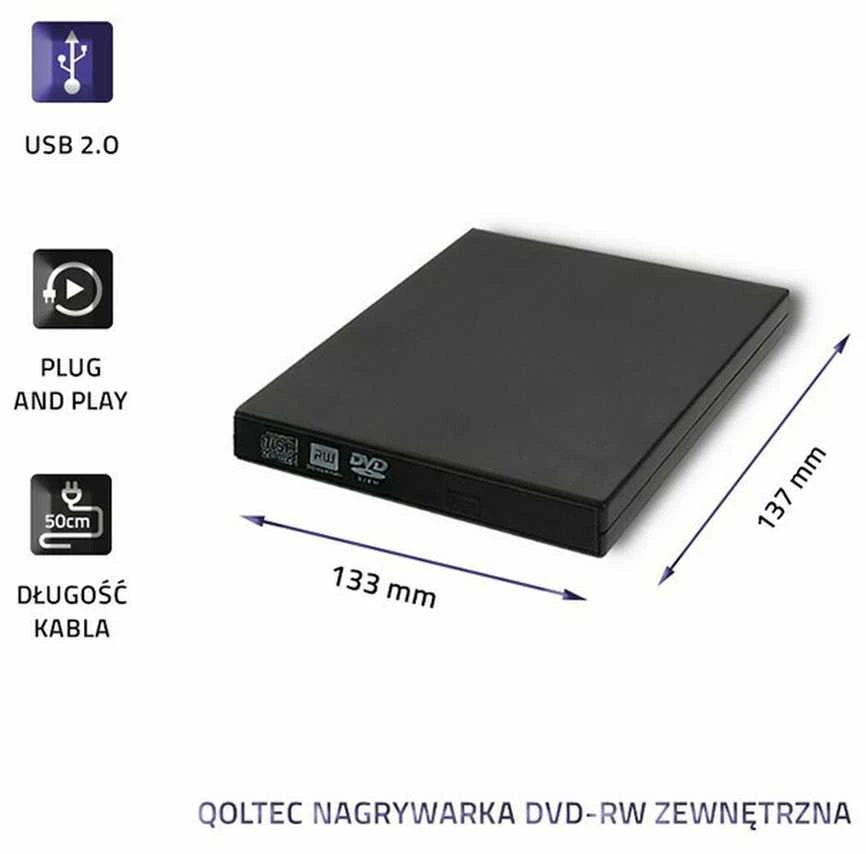 Qoltec išorinis DVD-RW įrašymo įrenginys USB 2.0