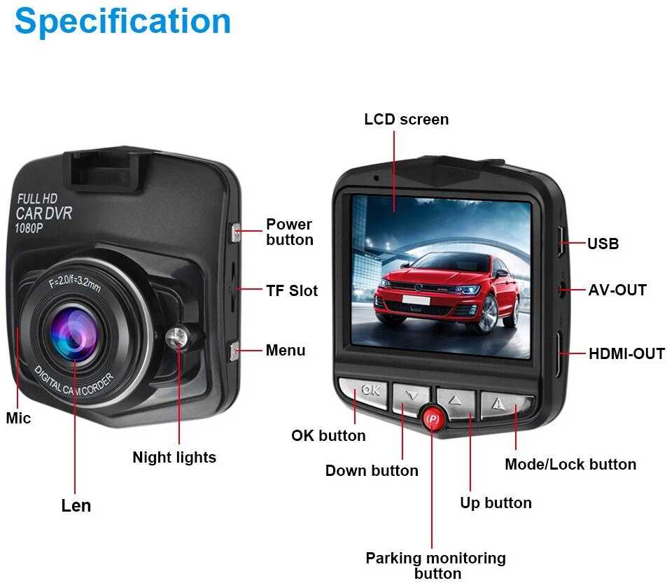 Automobilinė vaizdo kamera Full HD su LCD ekranu