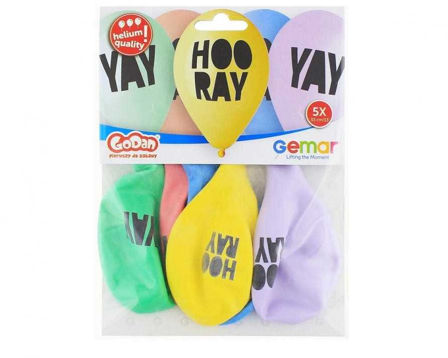 GoDan Gemar Premium Helium Hooray balionai, 13 colių/ 5 vnt.