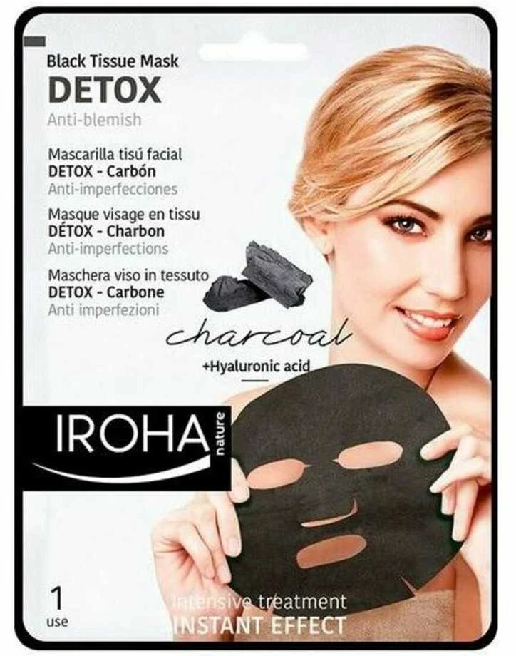 Detoksikuojanti veido kaukė IROHA BlackTissue Detox Facial Mask Charcoal, su anglimi, popierinė 23 ml