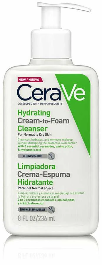 Drėkinamasis putojantis veido ir kūno prausiklis normaliai ir sausai odai Hydrating Cream-to-Foam Cleanser, 236 ml