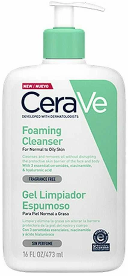 Putojantis veido ir kūno prausiklis normaliai ir riebiai odai Cerave Foaming Cleansing Gel, 473 ml
