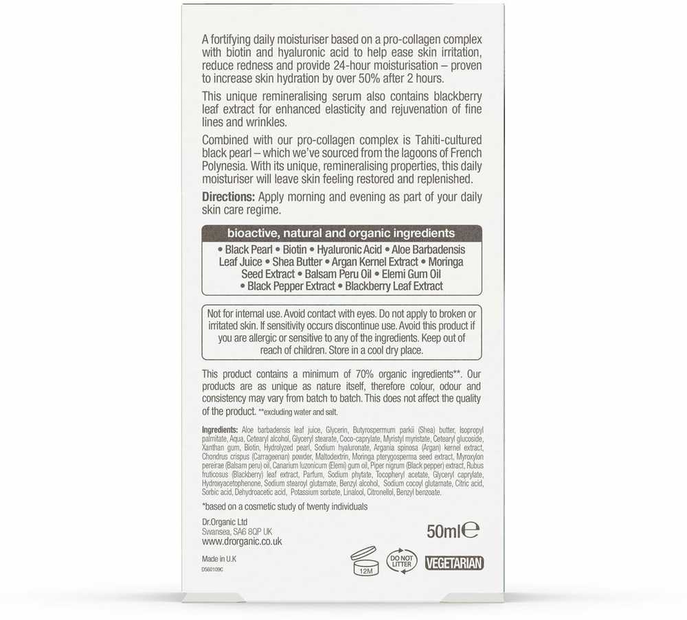 Dr.Organic Dr. organic PRO COLLAGEN+ juodas pearl antiaging cream 50 ml