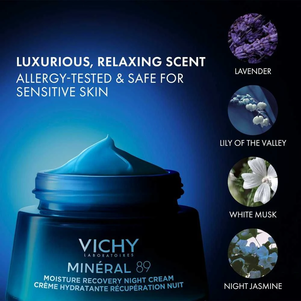 Vichy Mineral 89 Night Recovery Moisturizing Kreminis drėgmę atkuriantis naktinis veido kremas, 50 ml