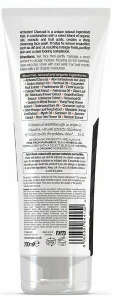 Dr. Organic veido prausiklis su medžio anglimi, 200 ml