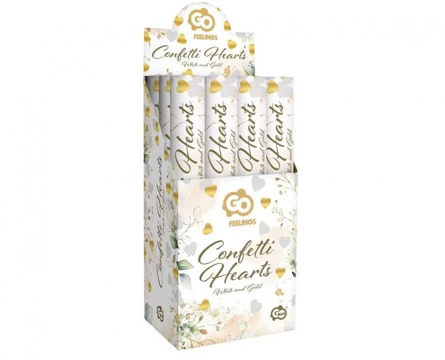 GoDan Pneumatic Confetti Auksinė ir Balta Hearts 40cm