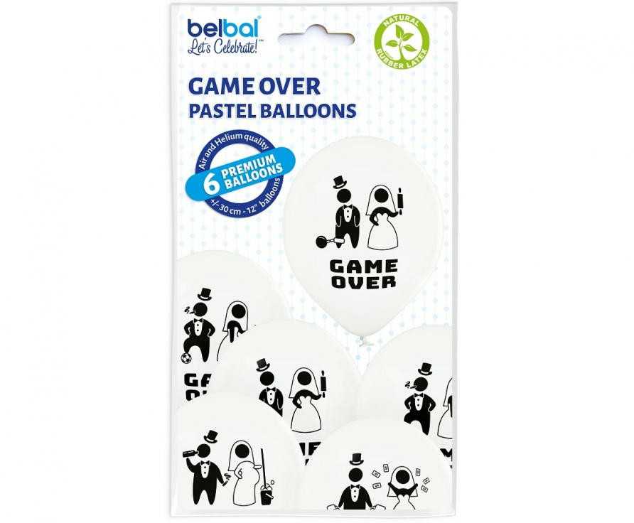 Vestuvių „Game Over“ balionas, 6 vnt. 12 colių (30 cm)