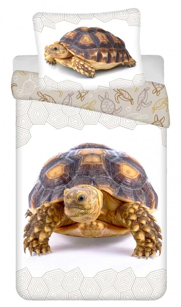 Patalynė bawełniana 140x200 Żółw Turtle balta smėlio sp. poszewka 70x90