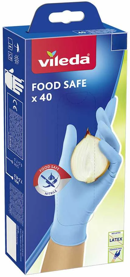 VILEDA Food Safe vienkartinės nitrilo pirštinės, S/M dydžio, 40 vnt.