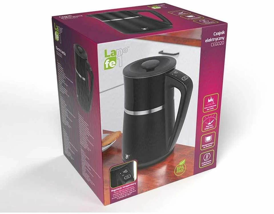 Elektrinis Virdulys - LAFE CEG020 1,7L 2200W Temperatūros kontrolė Juodas