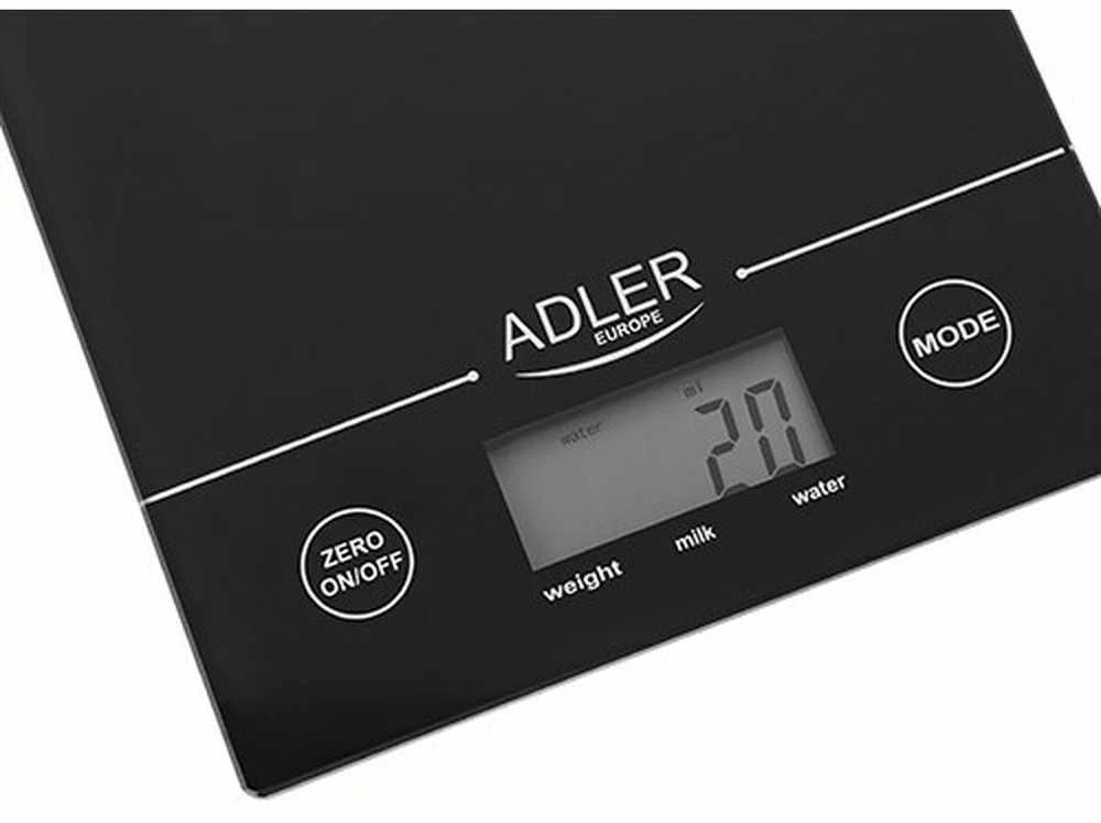 Adler | Virtuvinės svarstyklės | Adler AD 3138 | Maksimalus svoris (talpa) 5kg | Graduacija 1 g | Ekrano tipo LCD | Juodas
