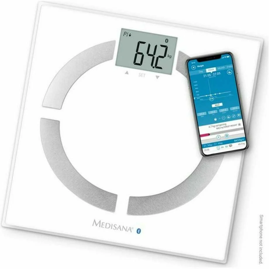 Medisana BS 444 kūno analizės svarstyklės, nerūdijančio plieno, Bluetooth | Medisana | BS 444 | Automatinis išjungimas | Kūno riebalų analizė | Kūno masės indekso (KMI) matavimas | Kūno vandens procentas | Kaulų masės analizė | Maksimalus svoris (keliamoji galia) 180 kg | Atminties funkcija | Keli vartotojai | Kūno skalė