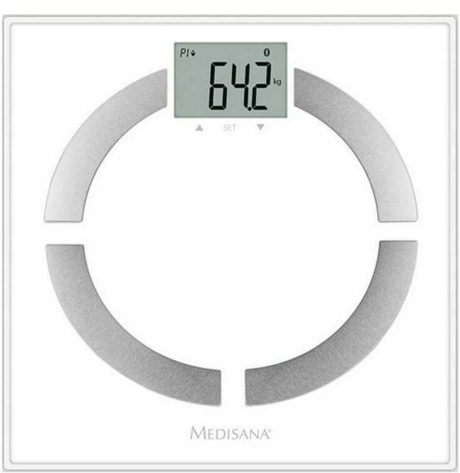 Medisana BS 444 kūno analizės svarstyklės, nerūdijančio plieno, Bluetooth | Medisana | BS 444 | Automatinis išjungimas | Kūno riebalų analizė | Kūno masės indekso (KMI) matavimas | Kūno vandens procentas | Kaulų masės analizė | Maksimalus svoris (keliamoji galia) 180 kg | Atminties funkcija | Keli vartotojai | Kūno skalė