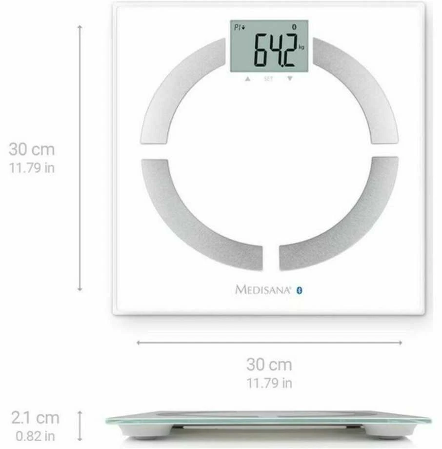 Medisana BS 444 kūno analizės svarstyklės, nerūdijančio plieno, Bluetooth | Medisana | BS 444 | Automatinis išjungimas | Kūno riebalų analizė | Kūno masės indekso (KMI) matavimas | Kūno vandens procentas | Kaulų masės analizė | Maksimalus svoris (keliamoji galia) 180 kg | Atminties funkcija | Keli vartotojai | Kūno skalė