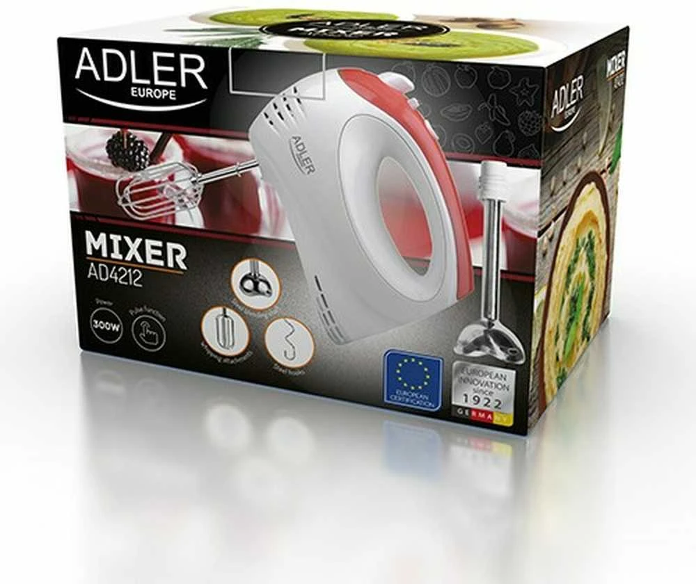 Plakiklis Adler | Mixer | AD 4212 | Hand Mixer | 300 W | Greičių skaičius 5 | Turbo mode | Baltas