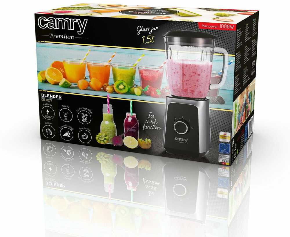Adler Camry | Maišytuvas | CR 4077 | Tabletop | 500 W | Jar material Glass | Jar capacity 1.5 L | Ice crushing | Juodas/Nerūdijantis plienas