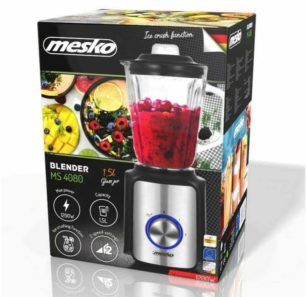 Adler Mesko | Maišytuvas | MS 4080 | Tabletop | 600 W | Jar material Glass | Jar capacity 1.5 L | Ice crushing | Juodas/Sidabrinis