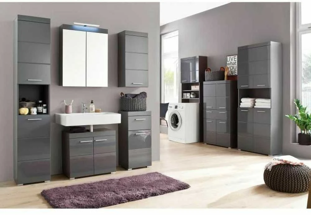 Trendteam Sieninė spintelė Amanda, 37 x 23 x 77 cm, pilka blizgi / pilka