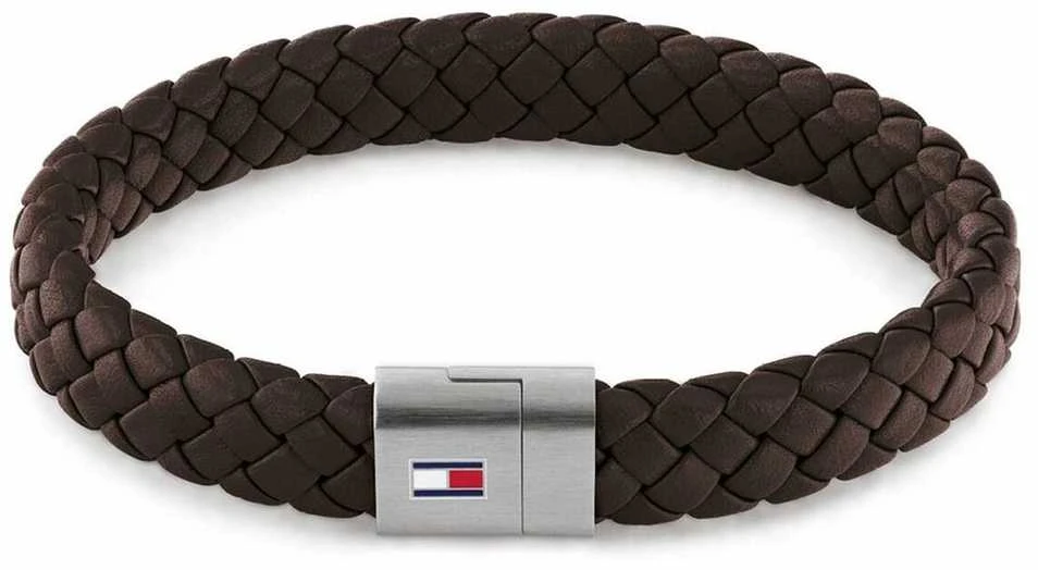 Tommy Hilfiger Tamsiai ruda odinė apyrankė su plieniniu užsegimu 2790330