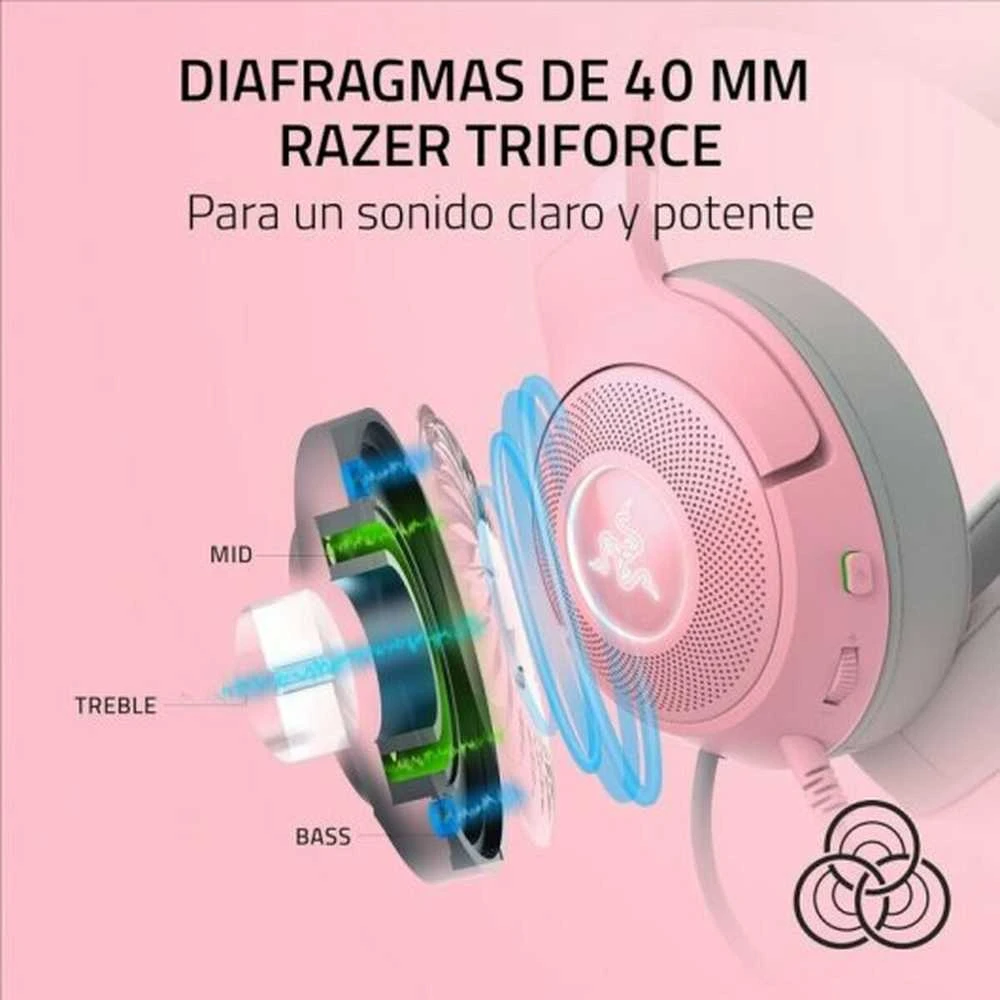 Razer Kraken Kitty V2 žaidimų ausinės, su laidu, mikrofonu, Rožinės spalvos