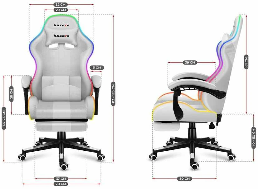 Žaidimų kėdė Huzaro Force 4.7 RGB, Baltos spalvos