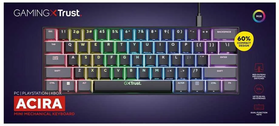 TRUST GXT 867 ACIRA 60% MINI RGB mechaninė klaviatūra