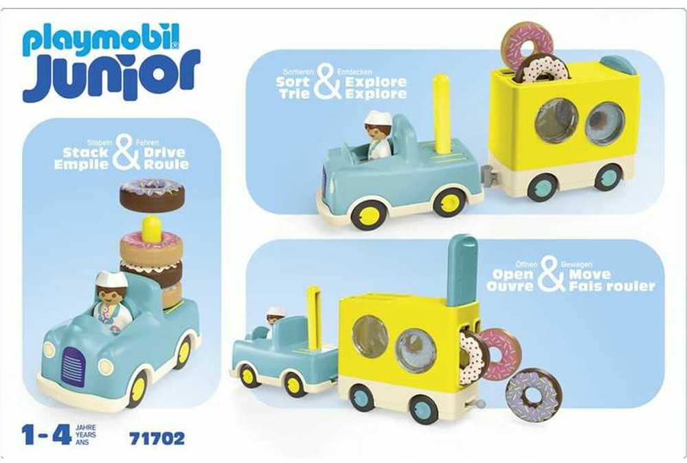 Playmobil – JUNIOR: Pašėlusi spurgų sunkvežimis su krovimo ir rūšiavimo funkcija (71702)
