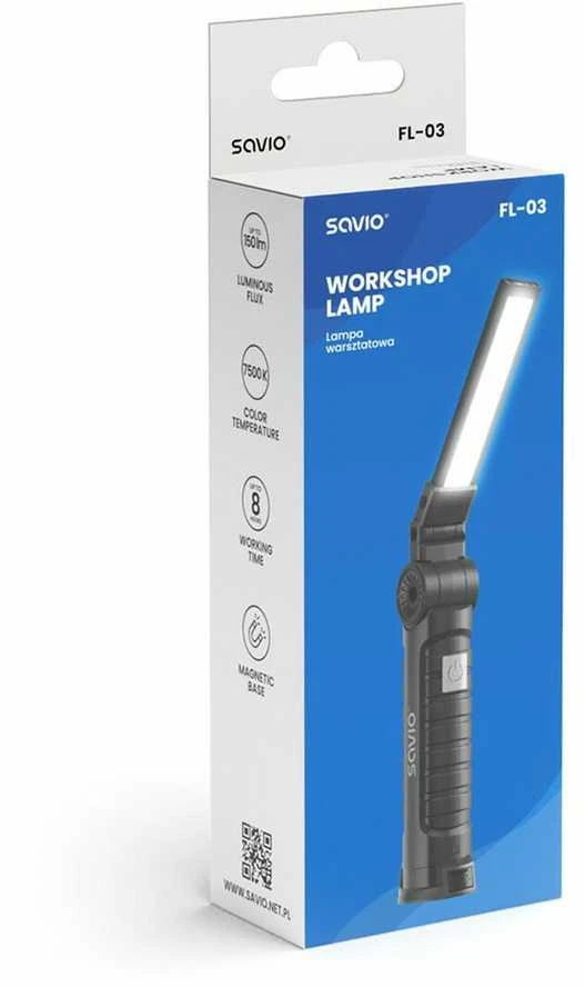 LED Lempa - Savio FL-03 COB Įkraunama, USB-C, 150 lm, Sukamoji Galvutė, Magnetas