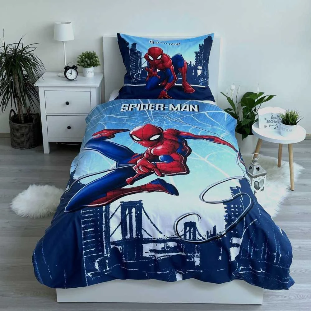 Patalynė bawełniana 140x200 Spider-man człowiek pająk mėlyna poszewka 70x90 JF 02