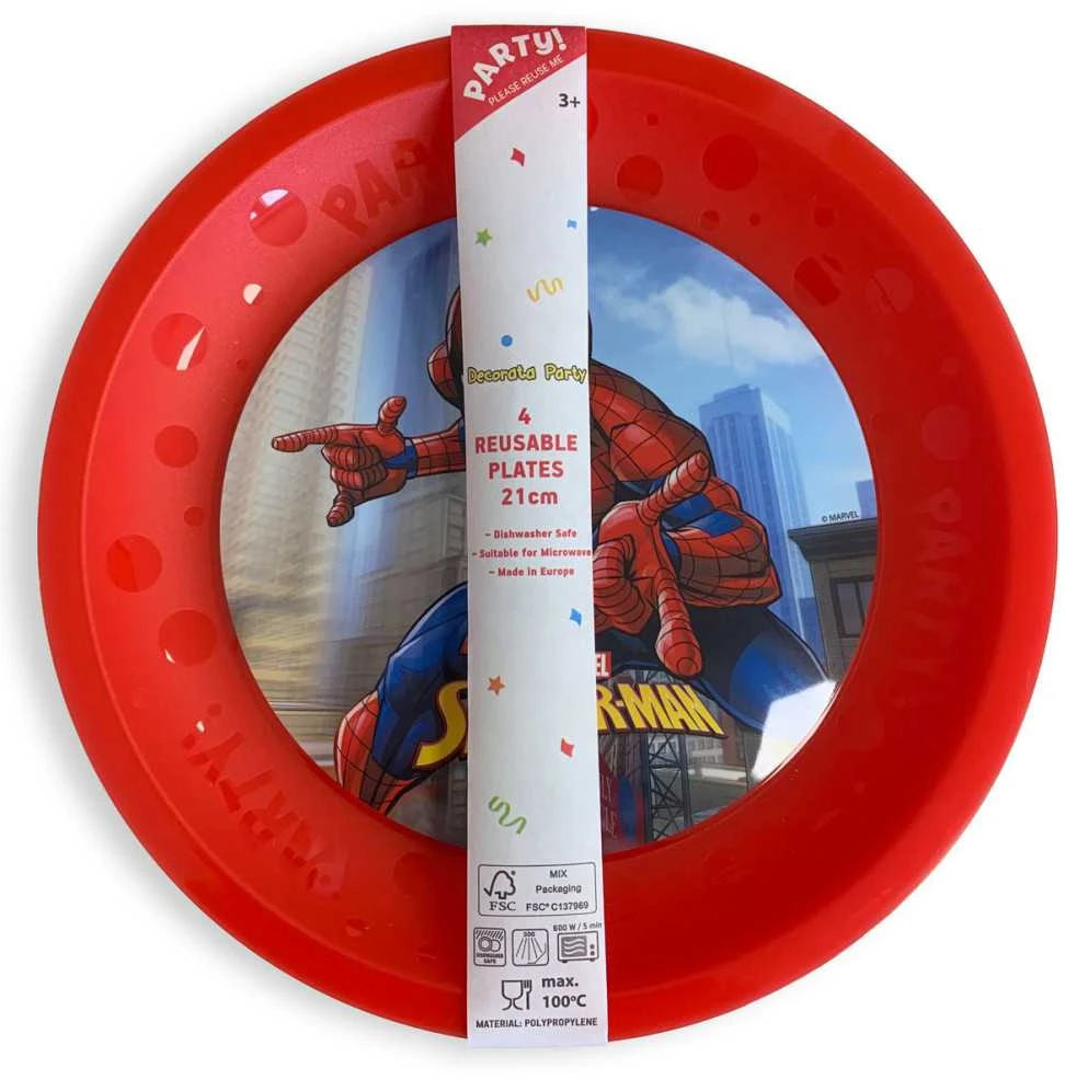 Globos Europe Bv Spiderman Žmogus-voras plastikinių lėkščių rinkinys, 4 vnt., 21 cm