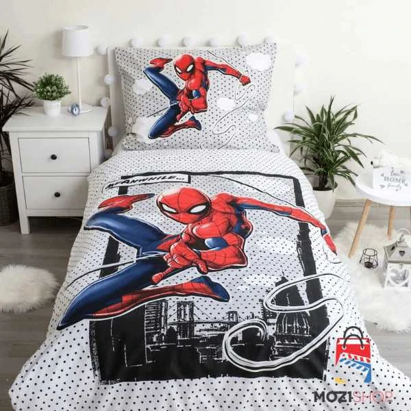 Patalynė świecąca w ciemności 140x200 Spiderman Człowiek Pająk 8438 bawełniana poszewka 70x90