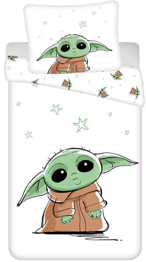 Patalynė bawełniana 140x200 Star Wars Baby Yoda balta žalia poszewka 70x90 August 23