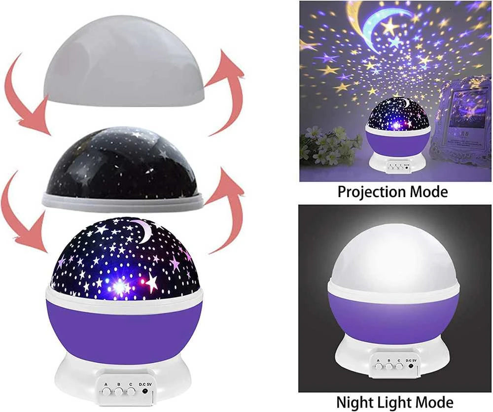 Žvaigždžių projektorius su 360° sukimu ir šiltu apšvietimu, 11x14 cm, mėlynas