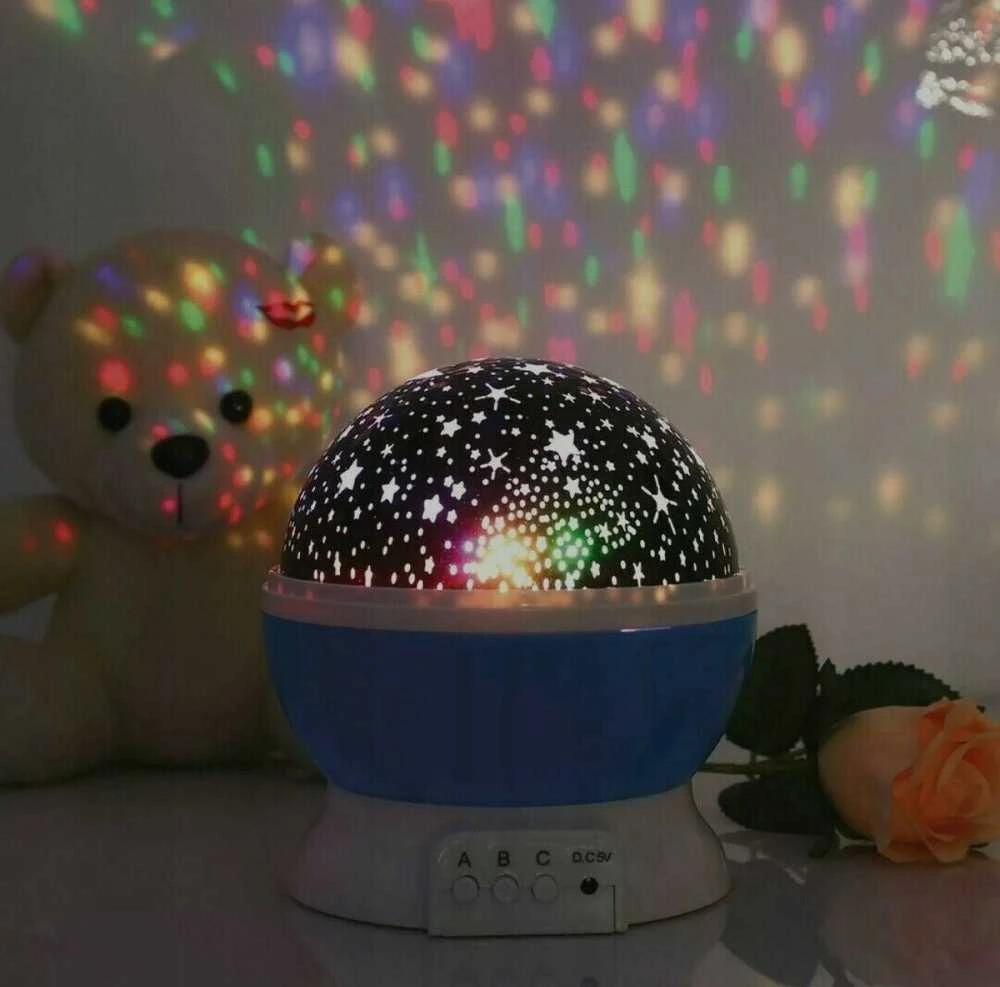 Žvaigždžių projektorius su 360° sukimu ir šiltu apšvietimu, 11x14 cm, mėlynas