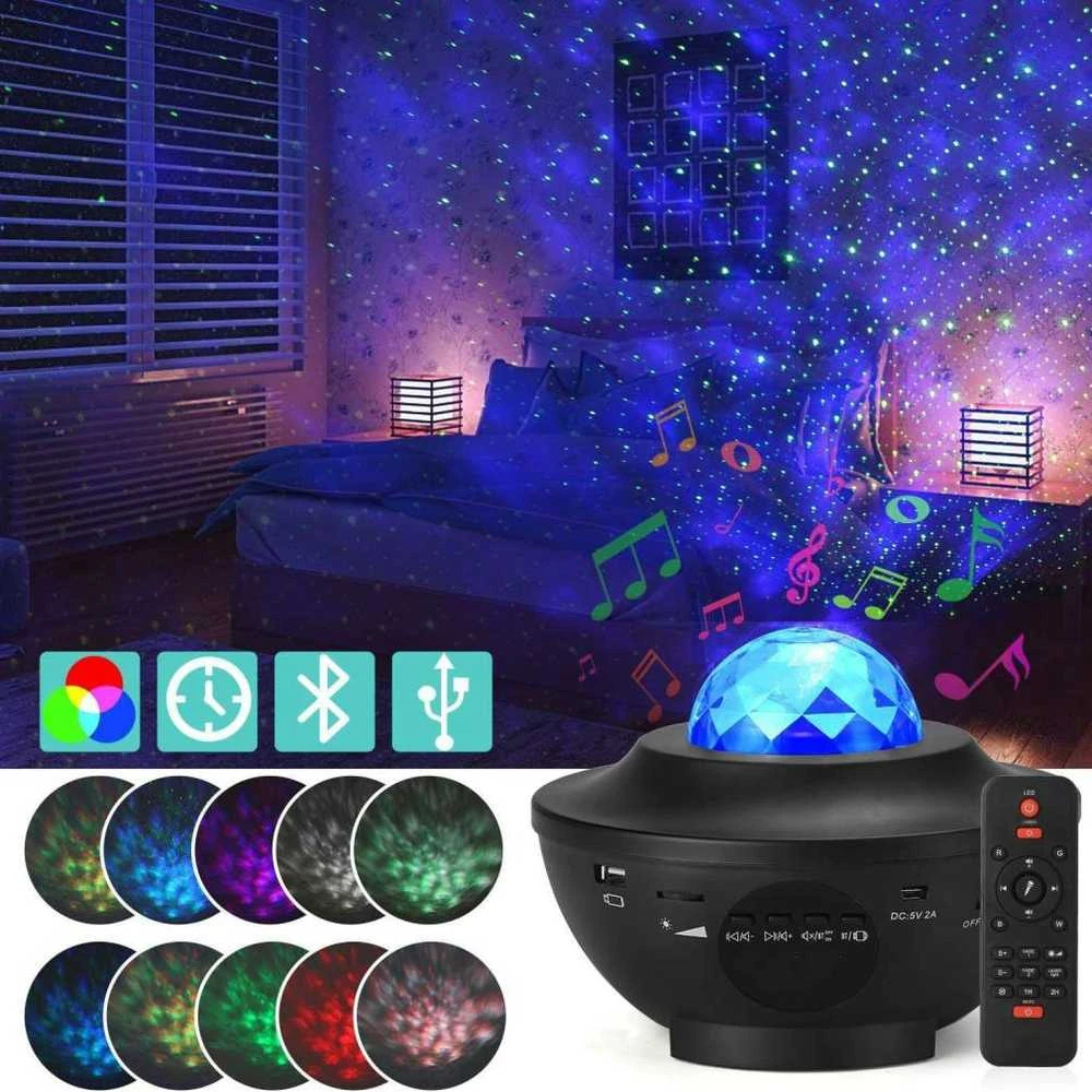 Žvaigždžių projektorius su LED RGB ir nuotolinio valdymo pultu