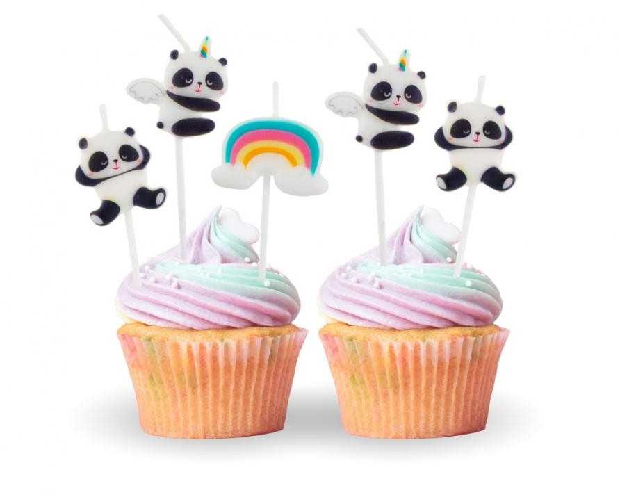 Žvakė tortui „Gyvūnai“ su miela panda, 5 vnt. žvakių rinkinys
