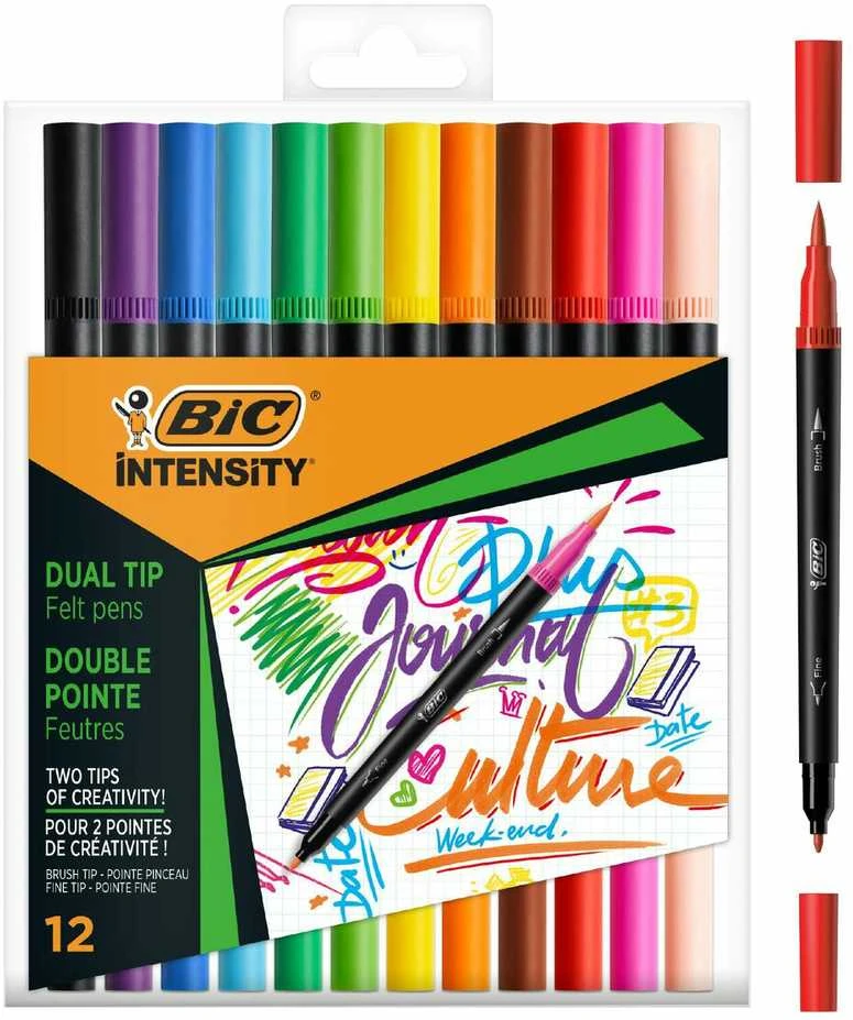 Bic Flomasteriai Intensity Dual Tip, dvipusiai, 12 spalvų rinkinys