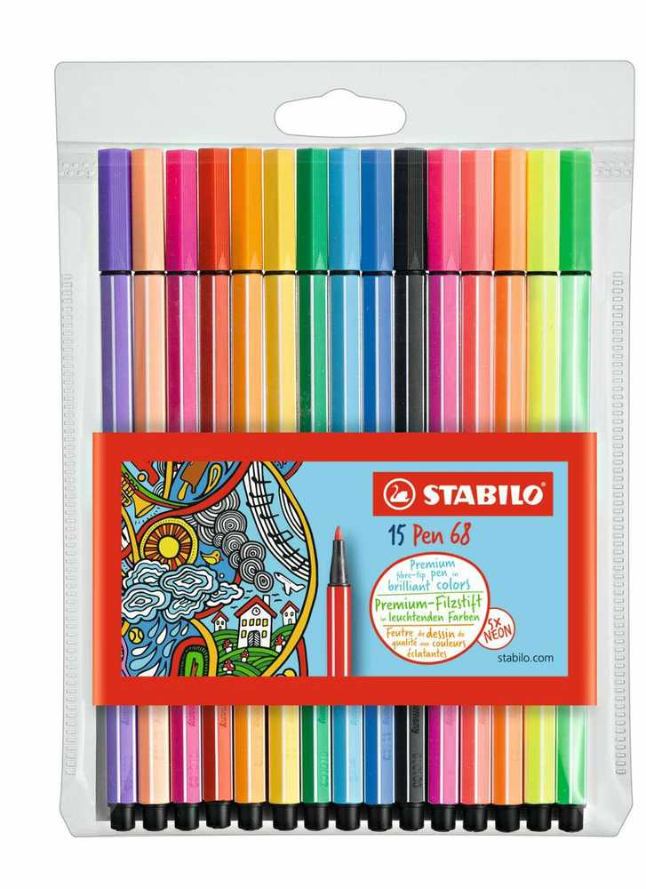 Spalvinimo markeriai - STABILO - Pen 68 - 15 vienetų rinkinys - įvairios spalvos - 1,0 mm antgalis