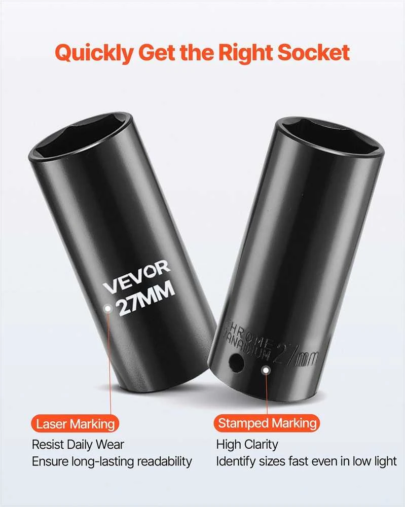 1/2 colio smūginių galvučių rinkinys, 39 dalių, 6 kampų gilios ir trumpos, metrinės 9-30 mm, Cr-V plienas, universali jungtis, dėklas automobilių ir mechanikos remontui, prof. įrankiai
