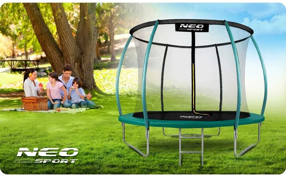 10 pėdų sodo trampolinas su apsauginiu tinklu ir kopėčiomis, 312 cm lauko trampolinas, apvalus trampolinas vaikams, didelis trampolinas