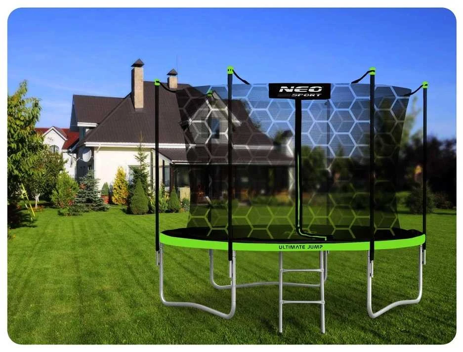 10 pėdų sodo trampolinas su apsauginiu tinklu ir kopėčiomis, lauko šokinėjimo trampolinas, apvalus trampolinas vaikams, kiemo trampolinas