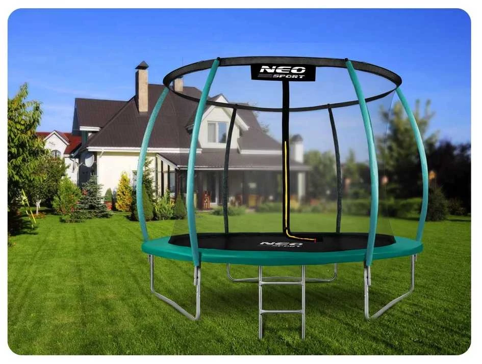 10 pėdų sodo trampolinas su apsauginiu tinklu ir kopėčiomis, 312 cm lauko trampolinas, apvalus trampolinas vaikams, didelis trampolinas