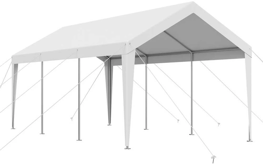 10 x 6 m Automobilio Pavėsinė, Tvirta Nešiojama, Visiems Orams, Balta, Cinkuotas Plienas, Automobilių Palapinė, Prieglauda, Stoginė
