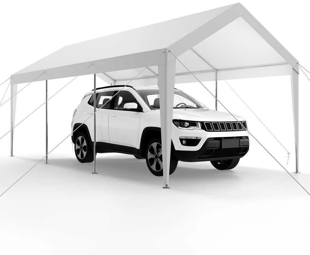10 x 6 m Automobilio Pavėsinė, Tvirta Nešiojama, Visiems Orams, Balta, Cinkuotas Plienas, Automobilių Palapinė, Prieglauda, Stoginė